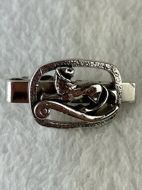 Swank Silvertone Lion Tie Slide Holder Vintage Suit Formal Classic Evening